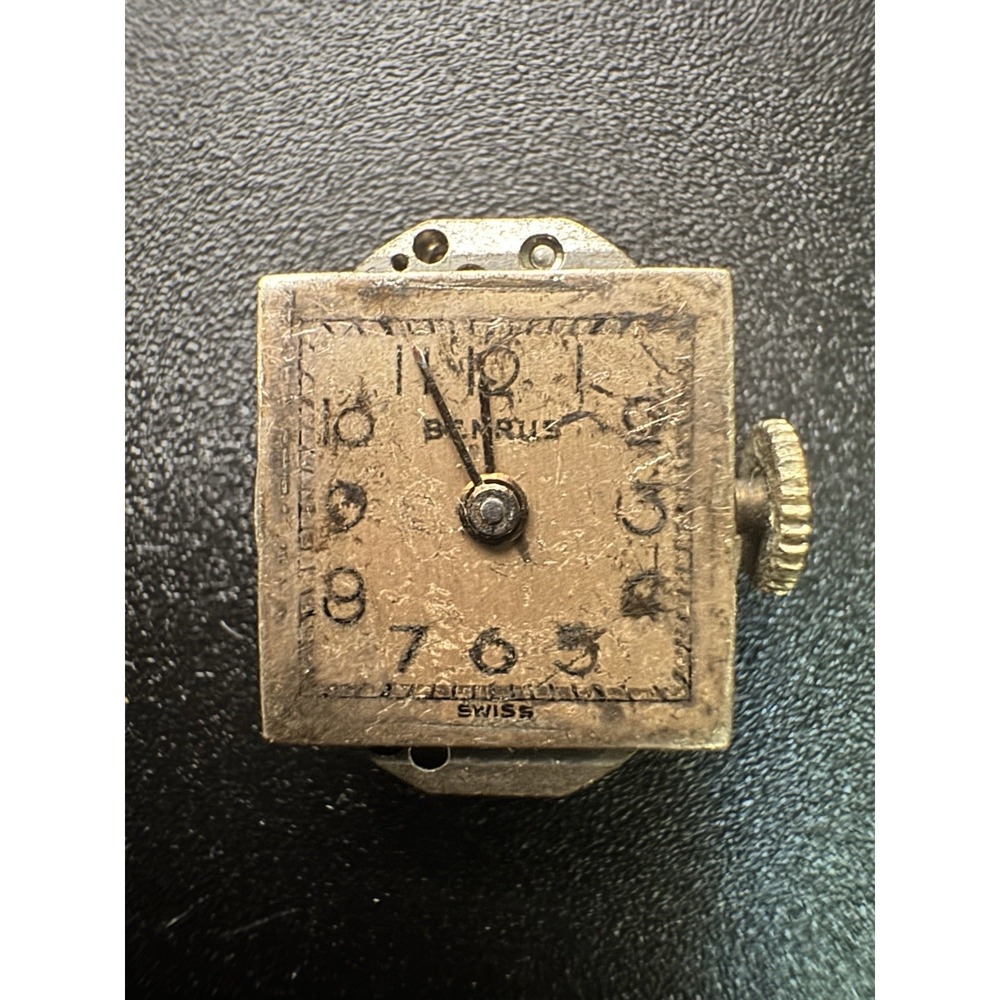 Vintage Benrus AE 13 Watch Movement 17 Jewels Swiss Made Square Dial Untested